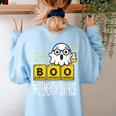 Science Teacher Halloween Elements Of Surprise Chemistry Women's Sweatshirt Back Print Light Blue
