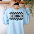 Second Grade Checkered Teacher 1st Day Back To School Women Women's Sweatshirt Back Print Light Blue Second Grade Checkered Teacher 1st Day Back To School Women Women's Sweatshirt Back Print Light Blue