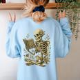 Skeleton Book Floral Skull Halloween Teacher Costume Women's Sweatshirt Back Print Light Blue Skeleton Book Floral Skull Halloween Teacher Costume Women's Sweatshirt Back Print Light Blue