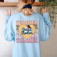 Social Studies Teacher Pencil Heart Leopard Back To School Women's Sweatshirt Back Print Light Blue