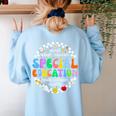 Special Education Teacher SPED Squad Team Kids Men Groovy Women's Sweatshirt Back Print Light Blue Special Education Teacher SPED Squad Team Kids Men Groovy Women's Sweatshirt Back Print Light Blue