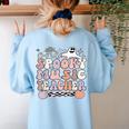 Spooky Music Teacher Halloween Music Teaching Men Women Women's Sweatshirt Back Print Light Blue