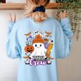 Spooky Para Crew Ghost Halloween Paraprofessional Teacher Women's Sweatshirt Back Print Light Blue