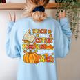 I Teach The Coolest Pumpkins In The Patch Teacher Halloween Women's Sweatshirt Back Print Light Blue