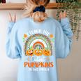 I Teach The Cutest Pumpkins In The Patch Teacher Halloween Women's Sweatshirt Back Print Light Blue