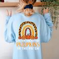 Teach Leopard Rainbow Cute Halloween Costume Teacher Women Women's Sweatshirt Back Print Light Blue