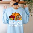 Teach Love Inspire Autumn Fall Plaid Leopard Pumpkin Teacher For Men Women Kids Women's Sweatshirt Back Print Light Blue