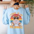 I Teach In My Pajamas Teacher Sunset Bear Retro Women's Sweatshirt Back Print Light Blue