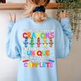 Teacher We Are Like a Box Of Crayons For Men Women Kids Women's Sweatshirt Back Print Light Blue