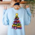 Teacher Crayon Christmas Tree Lights Student School Xmas Women's Sweatshirt Back Print Light Blue