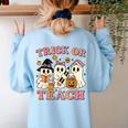 Teacher Halloween Trick Or Teach Cute Ghost Coffee Pumpkins Women's Sweatshirt Back Print Light Blue Teacher Halloween Trick Or Teach Cute Ghost Coffee Pumpkins Women's Sweatshirt Back Print Light Blue