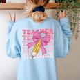 Teacher Pencil Back To School Groovy Pink Teacher First Day Women's Sweatshirt Back Print Light Blue