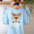 Teacher Squad Red Plaid Rudolph Reindeer Christmas Women's Sweatshirt Back Print Light Blue