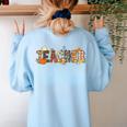 Teacher Thanksgiving Women Autumn Fall Halloween Pumpkin Tee Women's Sweatshirt Back Print Light Blue Teacher Thanksgiving Women Autumn Fall Halloween Pumpkin Tee Women's Sweatshirt Back Print Light Blue