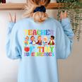 Teacher Of Tiny Superheroes Teach 100th Day Of School Women's Sweatshirt Back Print Light Blue Teacher Of Tiny Superheroes Teach 100th Day Of School Women's Sweatshirt Back Print Light Blue
