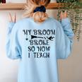Teacher Witch Halloween My Broom Broke So Now I Teach For Men Women Women's Sweatshirt Back Print Light Blue