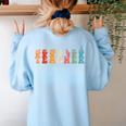 Teacher Word In Sign Language Awareness ASL Back To School Women's Sweatshirt Back Print Light Blue Teacher Word In Sign Language Awareness ASL Back To School Women's Sweatshirt Back Print Light Blue