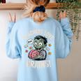 Teachers Love Brains Shirt Men Women Teacher Halloween Women's Sweatshirt Back Print Light Blue