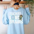 Teachers Love Brains Zombie Halloween Hilarious Women's Sweatshirt Back Print Light Blue Teachers Love Brains Zombie Halloween Hilarious Women's Sweatshirt Back Print Light Blue