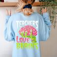Teachers Love Brains Zombie Teacher Halloween Zombies Women's Sweatshirt Back Print Light Blue