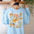 Team TK Crew Preppy Coquette Bow Pumpkin Fall TK Teacher Women's Sweatshirt Back Print Light Blue