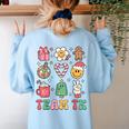 Team TK Teacher Christmas Groovy Smile Face Girl Boy Kid TK Women's Sweatshirt Back Print Light Blue Team TK Teacher Christmas Groovy Smile Face Girl Boy Kid TK Women's Sweatshirt Back Print Light Blue