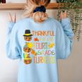 Thankful For My 4th Grade Turkey Thanksgiving Turkey Teacher Women's Sweatshirt Back Print Light Blue