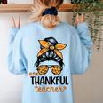 Thanksgiving Shirt Teacher Women Messy Bun Thankful Teacher Women's Sweatshirt Back Print Light Blue Thanksgiving Shirt Teacher Women Messy Bun Thankful Teacher Women's Sweatshirt Back Print Light Blue