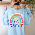 Tiny Human Tamer Watercolor Rainbow Daycare Teacher Women's Sweatshirt Back Print Light Blue Tiny Human Tamer Watercolor Rainbow Daycare Teacher Women's Sweatshirt Back Print Light Blue
