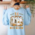 TK Boo Crew Preppy Halloween Floral Ghost TK Teacher Team TK Women's Sweatshirt Back Print Light Blue TK Boo Crew Preppy Halloween Floral Ghost TK Teacher Team TK Women's Sweatshirt Back Print Light Blue