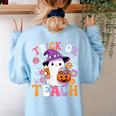 Trick Or Teach Groovy Teacher Ghost Halloween Teacher Women's Sweatshirt Back Print Light Blue Trick Or Teach Groovy Teacher Ghost Halloween Teacher Women's Sweatshirt Back Print Light Blue