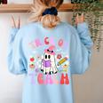 Trick Or Teach Halloween Teacher Floral Ghost Groovy Women's Sweatshirt Back Print Light Blue Trick Or Teach Halloween Teacher Floral Ghost Groovy Women's Sweatshirt Back Print Light Blue