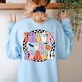 Trick Or Teach Retro Groovy Halloween Teacher Women's Sweatshirt Back Print Light Blue Trick Or Teach Retro Groovy Halloween Teacher Women's Sweatshirt Back Print Light Blue