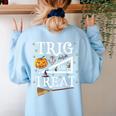 Trig Or Treat Shirt Halloween Math Teacher School College Men Women Kids Women's Sweatshirt Back Print Light Blue