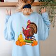 Turkey Reading Books Fall Thanksgiving Teacher Book Women's Sweatshirt Back Print Light Blue Turkey Reading Books Fall Thanksgiving Teacher Book Women's Sweatshirt Back Print Light Blue