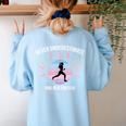 Never Underestimate Teachers Who Runs For Fun Women's Sweatshirt Back Print Light Blue