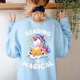Unicorn Teacher Reading Is Magical Book Women's Sweatshirt Back Print Light Blue Unicorn Teacher Reading Is Magical Book Women's Sweatshirt Back Print Light Blue