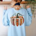 Vintage Book Pumpkin Autumn Fall Librarians Bookworm Teacher Women's Sweatshirt Back Print Light Blue