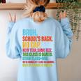 Vintage Bruh We Back No Cap Bruh We'Re Back Student Teacher Women's Sweatshirt Back Print Light Blue Vintage Bruh We Back No Cap Bruh We'Re Back Student Teacher Women's Sweatshirt Back Print Light Blue