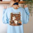 Vintage Ghost Book Reading Pumpkin Gothic Halloween Teachers Women's Sweatshirt Back Print Light Blue Vintage Ghost Book Reading Pumpkin Gothic Halloween Teachers Women's Sweatshirt Back Print Light Blue