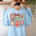 Vintage Preppy Very Merry Teacher Santa Stamps Christmas Women's Sweatshirt Back Print Light Blue