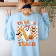 Vintage Teacher Shirt Women Trick Or Teach Halloween Women's Sweatshirt Back Print Light Blue Vintage Teacher Shirt Women Trick Or Teach Halloween Women's Sweatshirt Back Print Light Blue