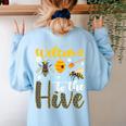 Welcome To The Hive Bee Teacher Back To School Women's Sweatshirt Back Print Light Blue