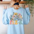 Wildflower Pre-K Preschool Team Floral Teacher Girls Women's Sweatshirt Back Print Light Blue