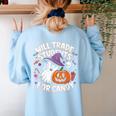 Will Trade Students For Candy Halloween Teacher Women's Sweatshirt Back Print Light Blue