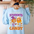 Will Trade Students For Candy Shirt Fun Candy Corn Teacher Women's Sweatshirt Back Print Light Blue Will Trade Students For Candy Shirt Fun Candy Corn Teacher Women's Sweatshirt Back Print Light Blue