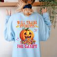 Will Trade Students For Candy Teacher Cute Halloween Pumpkin Women's Sweatshirt Back Print Light Blue Will Trade Students For Candy Teacher Cute Halloween Pumpkin Women's Sweatshirt Back Print Light Blue