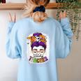 Witchy Teacher Halloween Messy Bun Teacher Bleached Women's Sweatshirt Back Print Light Blue Witchy Teacher Halloween Messy Bun Teacher Bleached Women's Sweatshirt Back Print Light Blue
