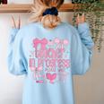 Women Teacher In Progress Coquette Pink Bow Future Teacher Women's Sweatshirt Back Print Light Blue