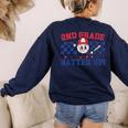 2nd Grade Batter Up Back To School Baseball Teacher Kids Women's Sweatshirt Back Print Navy